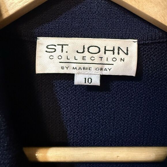 St. John Collection By Marie Gray Womens Four Button Santana Knit Jacket 10 Navy - Picture 10 of 13